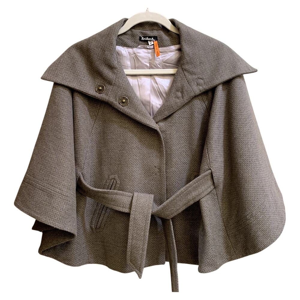 Anthropologie TAIKONHU Poncho Coat XS Grey Green Tweed Lined Jacket Relaxed Fit